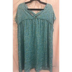 Women's Teal Floral Criss-Cross Back Babydoll Dress